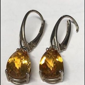 Pear Shaped Natural Citrine Drop lever back Silver